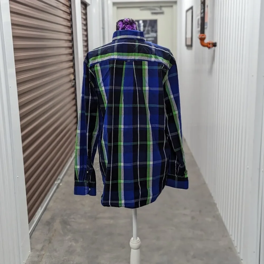 Chaps Large Blue & Green‎ Plaid Long Sleeve Button Front Shirt Old Money Preppy